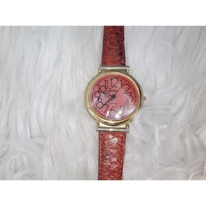 Vintage Eastman Watch - Red And Gold Tone - Needs Battery - Mother Of Pearl Red